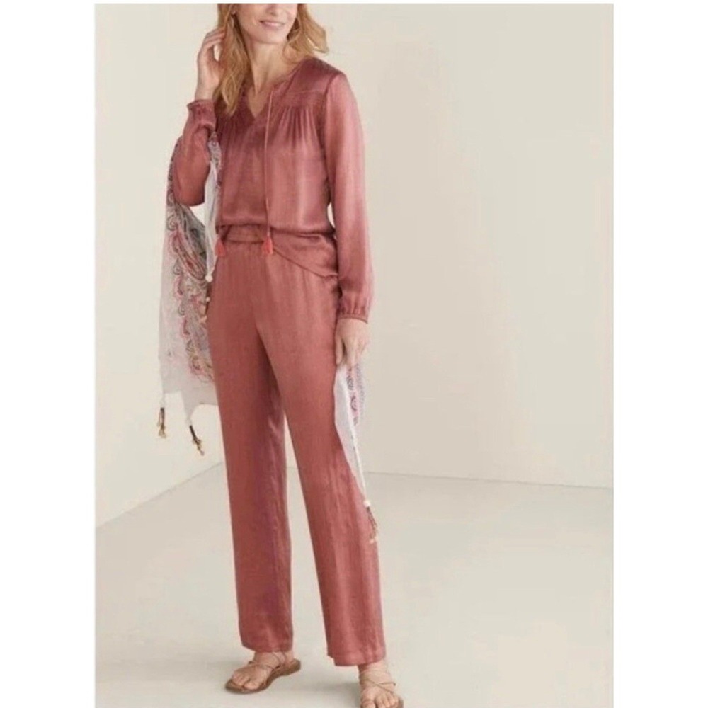 Soft Surroundings Lumi Straight Leg Pants Cupro Rayon Crinkle Pants Womens Large